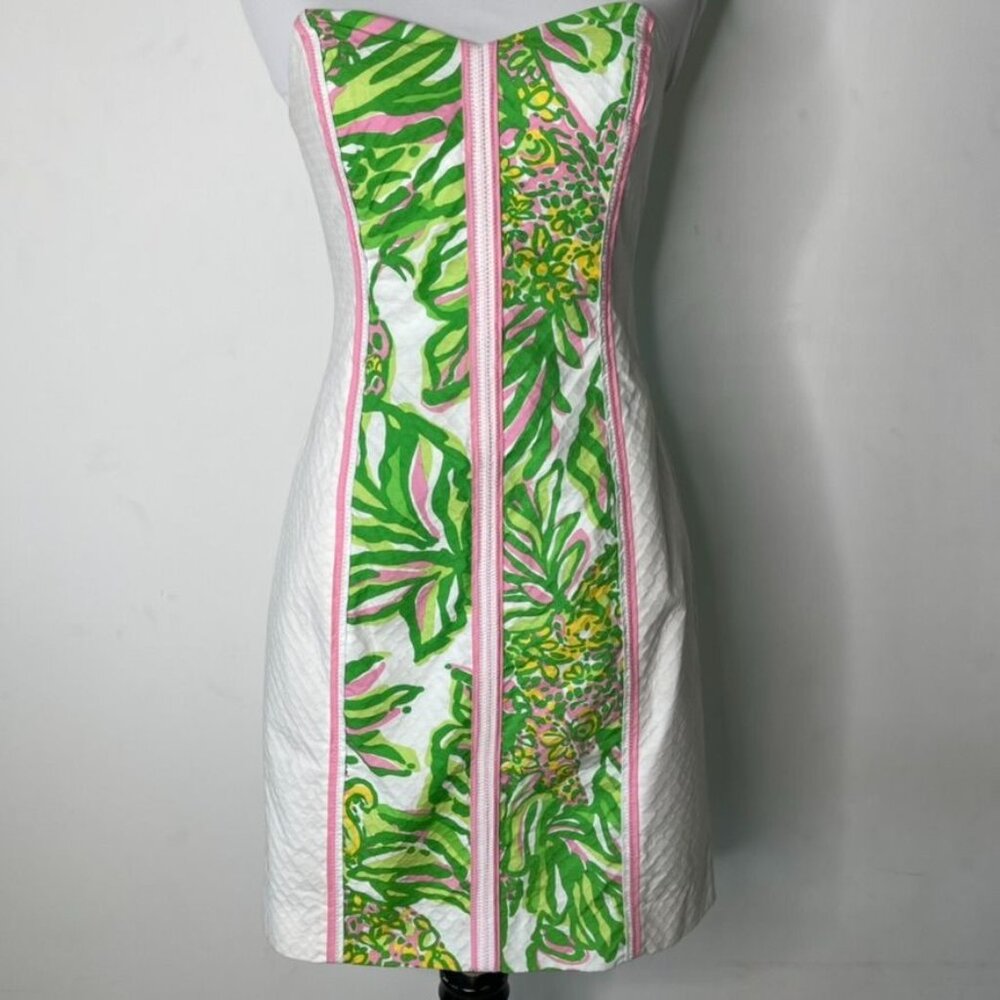 Lilly Pulitzer Angela Strapless Sweetheart Dress Resort White Pink Elephants 2 - Picture 2 of 15